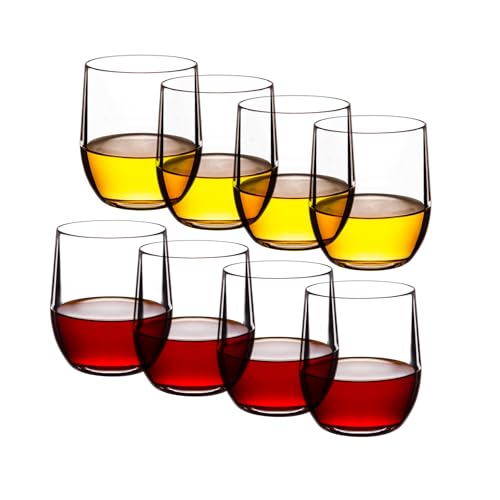 ZAINCA 14-ounce Plastic Stemless Wine Glasses, All Purpose Arcylic Glasses, set of 8 Clear Reusable Shatter-resistant Dishwasher Safe