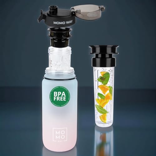 MOMO WAY Drinking Bottle Tritan Water Bottle BPA Free Reusable for School Sports Fitness Gym Easy Closure Gift for Men Women and Children Blue Pink 600ml - Image 2