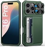 BXYJY for iPhone 16 Pro Wallet Case, Built-in Credit Card Holder (4-5 Cards), Slide Camera Cover, Military Grade Protection, Rugged Heavy Duty Men Women Protective Phone Case for iPhone 16Pro, Green