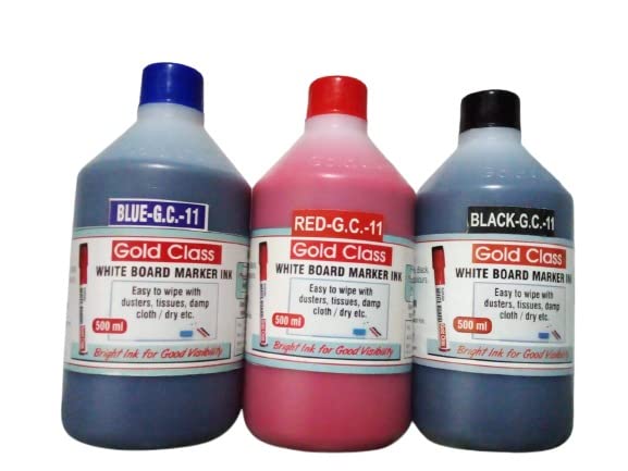 Gold Class Combo Pack of White Board Marker Ink (Red, Black, Blue) 500ML Each | Easily refillable | Suitable for Marker Pens | Suitable for Multiple Surfaces | Office & School Stationery- Set of 3