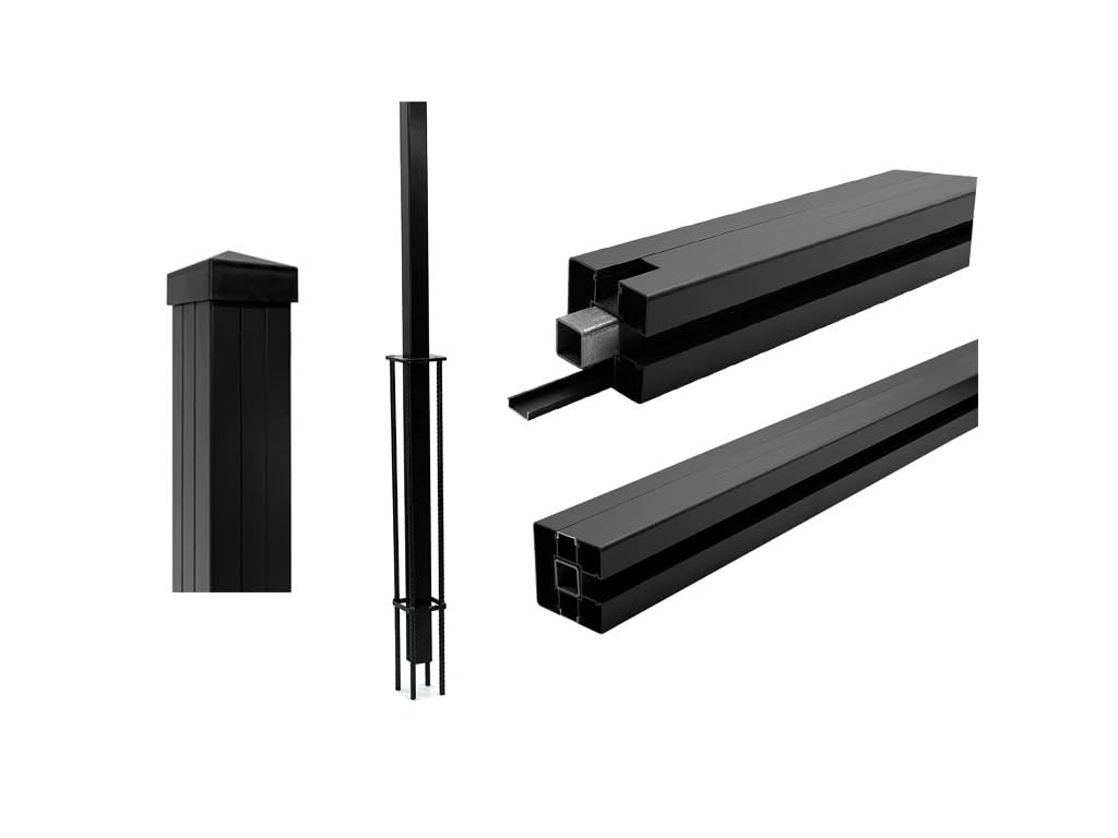 Anthrazit 80x80 mm Aluminium Pfostenset, Pfostenträger und Schrauben inklusive, für WPC Steckzaunsystem, Zaunbohlenpfosten, Eckpfosten, Montageset, Einbetonieren, 180 x 6.8 x 6.8 cm