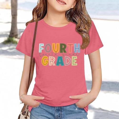 Girls Boys Back to School Shirt Fourth Grade T-Shirt First Day of School Outfits Kids Summer Tee Tops Lettering Preppy Tees4