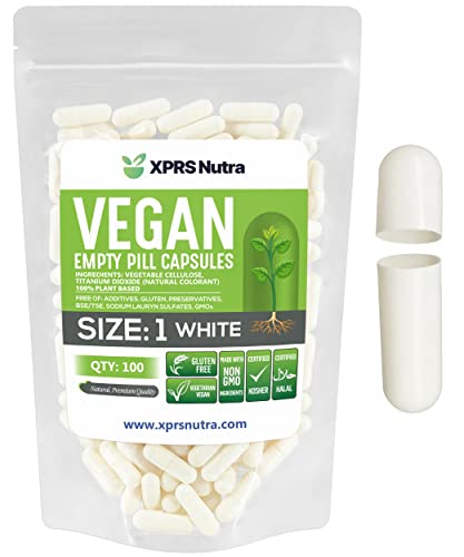Image of XPRS Nutra Size 1 Empty Capsules - 100 Count Empty Vegan Capsules - Vegetarian Pills - DIY Vegetable Capsule Filling- Veggie Pill Caps for Do-It-Yourself Supplements (White)