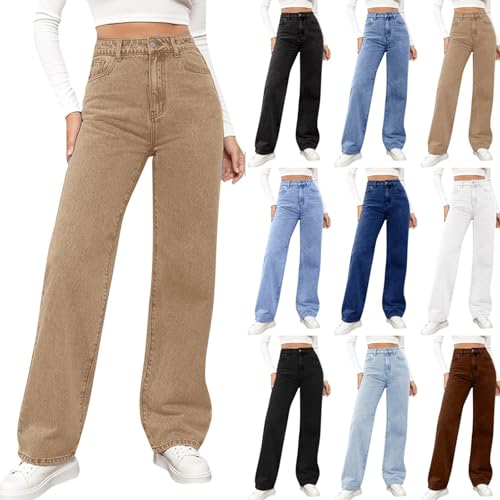 Women's Straight Leg Jeans Tummy Control Trendy High Waisted Stretchy Casual Denim Pants Baggy Trousers 90s Jeans