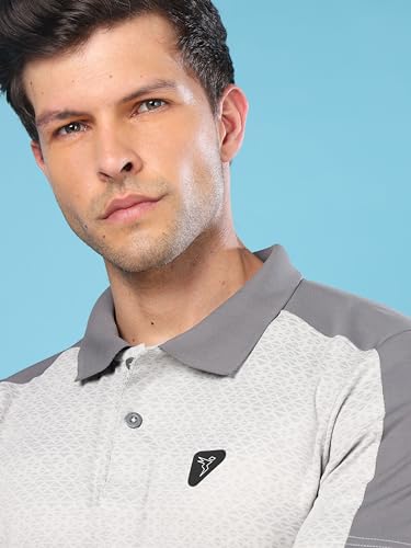 Image of TECHNOSPORT Men's Slim Fit Polyester Sporty Print Athleisure Polo T-Shirt with Half Sleeve, Moisture Wicking and Quick Dry