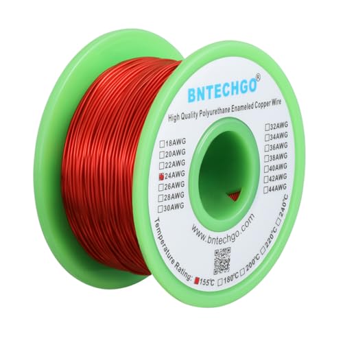 Image of BNTECHGO 24 AWG Magnet Wire 8 oz Red Enameled Copper Wire 0.0197 inch(0.50mm) | 24 Gauge Enameled Copper Coil Wire Widely Used For Transformers, Inductors, Speakers, Electromagnets, Educational Experiments