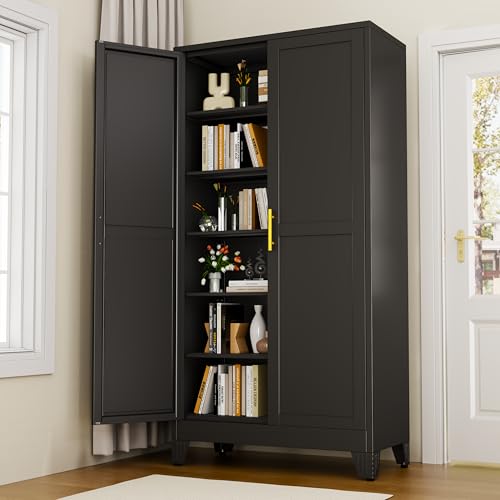 Image of Black Metal Storage Cabinet,75 inch Steel Cabinets for Home Office