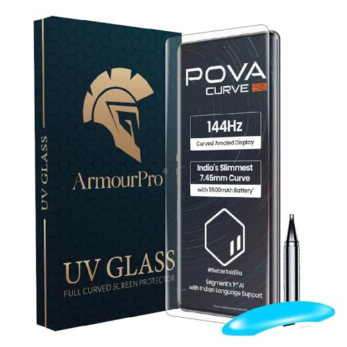 Image of ArmourPro Military Grade UV Tempered Glass Screen Protector for Tecno Pova Curve 5G (6.78 Inch) With Easy Installation Kit| Edge-To-Edge Protector Coverage |Crystal Clear