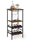 Vrisa Wine Rack Freestanding Floor 8 Bottles Wine Rack with 9 Glass Holder Metal Wine Storage with W