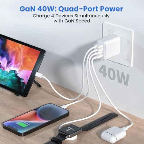 Image of 4USB Ports Gan 40W Foldable Charger 2 Pack - Compact USB-C & USB-A Fast Charger with Smart Power Output for Safe Charging- Charging Block compatible with Apple, Android & Google Devices Simultaneously