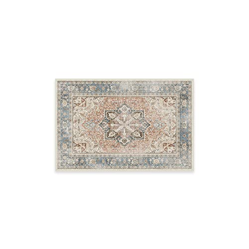 RUGGABLE Washable Vintage Area Rug – Kamran Coral 2x3, Stain-Resistant, Non-Slip with Standard Pad – Small Machine Washable Rugs for Living Room, Bedroom, Hallway, Entryway & Bathroom