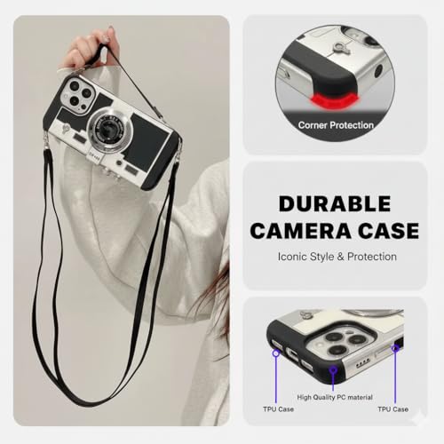 Image of Retro Camera Phone Case Compatible with iPhone - Vintage DS-100 Design with Integrated Strap Mount, Corner Protection, Comfort Carry Strap Black (iPhone 16 Pro Max)
