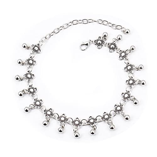 LEEQBCR 1pcs Boho-Fußkettchen mit Perlen und silberfarbenen Quasten, für Damen und Mädchen Cover