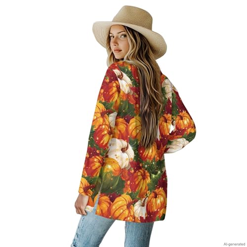 Image of Forchrinse Red Ladybug Cardigan for Women Causal Long Sleeve Open Front Cardigans Sweater Fashion 2024 Fall Coat with Pockets