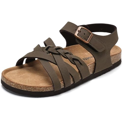 Image of Torotto Girls Sandals with Cork Footbed Adjustable Buckle Casual Slides Sandals Open Toes Flat for Kids Toddler