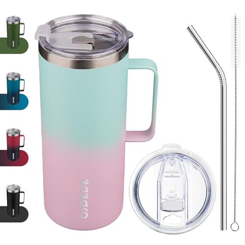 Image of BJPKPK 32oz Insulated Coffee Mug with Handle, Stainless Steel Travel Mug | Keeps Drinks Hot & Cold, Double Wall Vacuum, 2 Lids Included, BPA-Free Coffee Tumbler for Home, Office & Travel