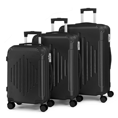 Karl home Luggage Set 3 Piece Suitcase Sets with TSA Lock Moulded Corner 4 Spinner Wheels, ABS Hardside Trolley Travel Case for Carry On Check-in Business Trip, Black (20/24/28)