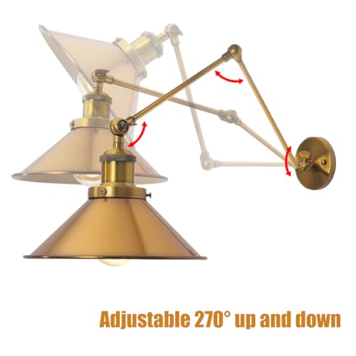 Image of Wall Sconce, Wall Lamp with Swing Arm, Bronze Mid Century Vintage Wall Light for Kitchen, Bedrooom, Living Room, Hallway, Stairway