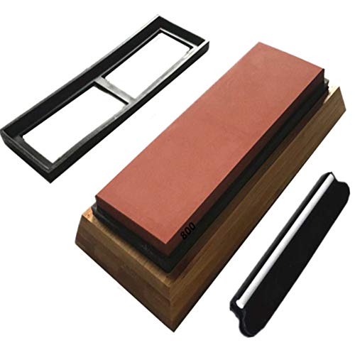 ISCBAFYX Knife Sharpening Stone,Whetstone with Non Slip Bamboo Base and Angle Guide,Sharpener for Kitchen Knives,Scissors,Carving and Gardening Tools(800 Grit)