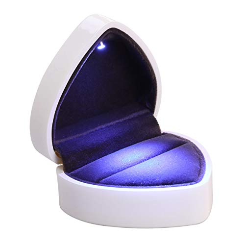 FOMIYES Caja de Anillo con Forma de corazón iluminada con luz LED, Organizador de Joyas, Pendientes, Caja de Regalo para Mujeres, Boda, Aniversario, día de San Valentín (Blanco)