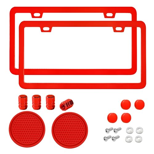 Image of 2 Packs License Plate Frame Aluminum Metal Licence Plate Holder for Car Universal Fit for Men Women (Red)