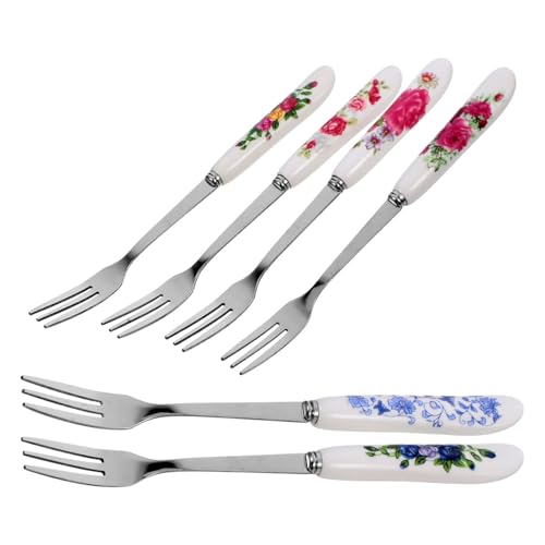 MAGICLULU Forchette Da Dessert in Acciaio Inox Manico in Ceramica Colorata, Set Da 6 Pezzi Multifunzione, Forchettine Piccole Per Frutta e Dolci, Per Feste e Ristorazione