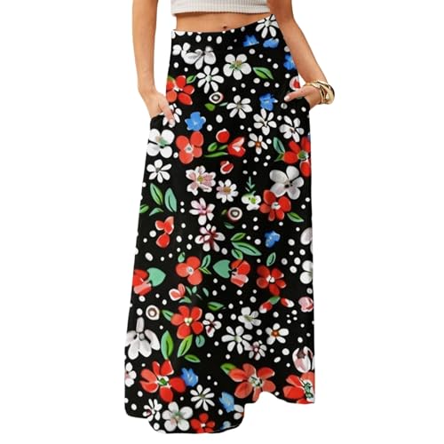 Summer Pub Flowy Skirt Womans Stylish Maxi Comfortable Loose Ladies Floral Elasticated