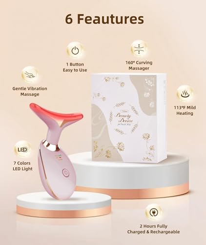 7 color face and neck massager light therapy red light based facial massager for skin care firming smoothing pink