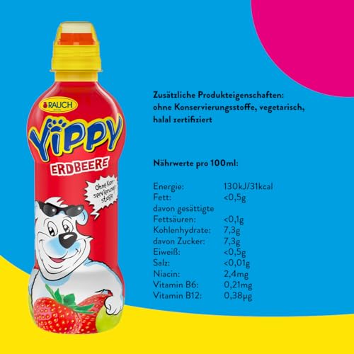 Yippy Erdbeere | der fruchtig farbenfrohe Kinderspaß | mit 5 Vitaminen und Calcium | 6x 330ml PET Flasche