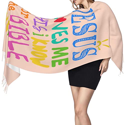 new Mom and Dad Gifts,Pink Religious Christian Jesus Loves Me Bible Verse Tassels Pashmina Silk Scarf Shawl3