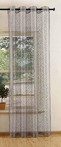 Voilage Filet Rideau Oeillets Uni Transparent Filet Rideau décoratif Structure, 20352, Polyester, Gris, 245 x 140 cm
