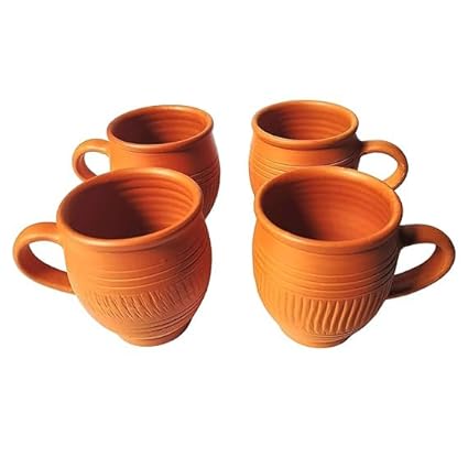 GD Handcrafted Mitti Clay Cup, Mug, Natural Handmade Earthen Clay Kulhad, Kullar, Coffee Mug, Pcs of 4 (Pck f 4 pcs)