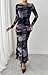 BTFBM Wedding Guest Dresses for Women Fall Fashion 2025 Bodycon Long Sleeve Boho Mesh Party Cocktail Floral Maxi Dress(Navy, Small)