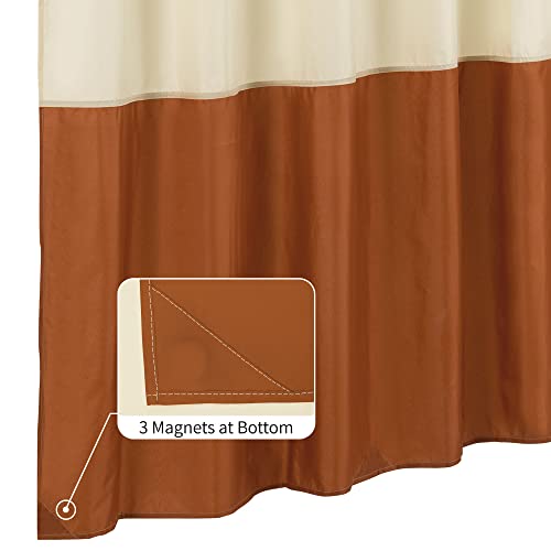 Image of ALYVIA SPRING Waterproof Fabric Shower Curtain or Liner Cream /Orange, 72x72 | 3 Magnets, Soft Cloth & Hotel Quality, Machine Washable, Light-Weight, Standard Size