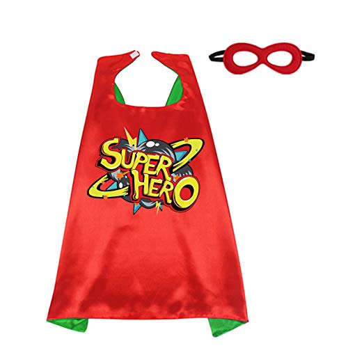 D.Q.Z Kids Superhero Cape and Mask for Girls Boys, Super Hero Dress Up Cape, Birthday Party Gifts for 3+ Years Old Children (Red-Green)