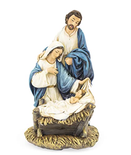 Christmas Nativity Music Box Statue – One Piece Holy Family Figurine with “O Come All Ye Faithful” Melody, 7.5” Tabletop Religious Décor with Ornament & Prayer Card Gift Set