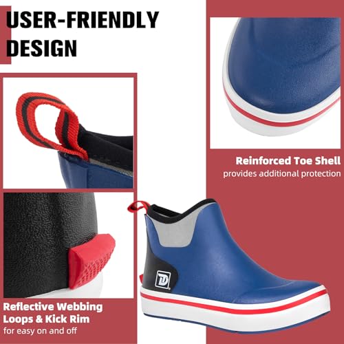 Image of Trudave Deck Boots, Waterproof Rubber Fishing Rain Boots, Anti-slip Short Ankle Shoes for Outdoor Fishing Boating, Size 5-14