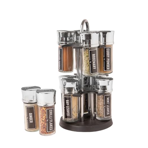 FabFinds Rotating Spice Rack Organiser with 12 Pre-Filled Glass Spice Jars Free Standing Carousel Spice Holder 360° Revolving Herbs & Spices Stand with Carry Handle - Cosy Home Interiors FabFinds Rotating Spice Rack Organiser with 12 Pre-Filled Glass Spice Jars Free Standing Carousel Spice Holder 360° Revolving Herbs & Spices Stand with Carry Handle - Image 5