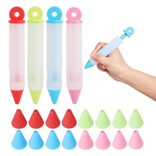 MaoNativey Stylo à Ecrire en Silicone Crème, 4 Pcs Confiture de Chocolat Crème Au Beurre Stylo de Décoration pour Bricolage Gâteau Glaçage Cuisson