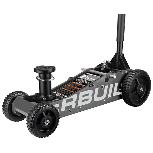 Image of Powerbuilt 2.5 Ton Big Wheel Off Road Jack, Vehicle Lift for Trucks, SUVs, ATVs Offroad Vehicles, Oversized Wheels for Rugged Terrain, 5000 LB Capacity, Grey 620623ECE