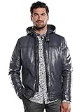 engbers Herren Lederjacke mit Abnehmbarer Kapuze, 31846, Blau in Größe 60
