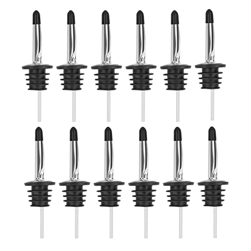 Image of Pafusen 12 Pack Liquor Bottle Pourers, Liquor Pour Spout for Liquor Bottles, Stainless Steel Olive oil Dispenser Spout, Alcohol Pourer Spouts Dust Caps Covers, Sliver