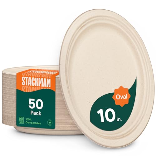 100% Compostable Oval Paper Plates [50-Pack] -...