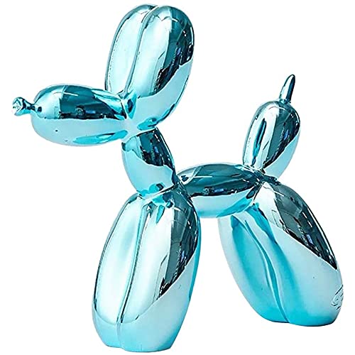 KKLT Cane Palloncino Scultura 10 Colori Desktop Ornamenti,Polyresin con Finitura Metallica Modello di Cane Palloncino Artigianato Scultura per Office Casa-Azzurro 30x30x12cm(12x12x5inch)