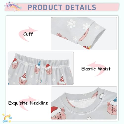 Pajama Sets Long Sleeve Pig Christmas Hats Snowflakes Bells Soft Comfy Sleepwear 2 Piece PJS 3-8T4