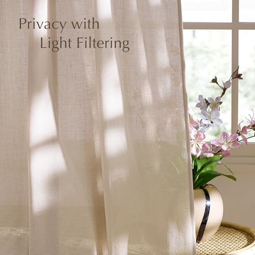 NICETOWN Thick Linen Semi Sheer Curtains for Living Room, Back Tab/Rod Pocket with Pleat Tape Privacy Added with Light Filtering Window Treatments for Bedroom, Angora, W52 x L84 by NICETOWN - Image 3