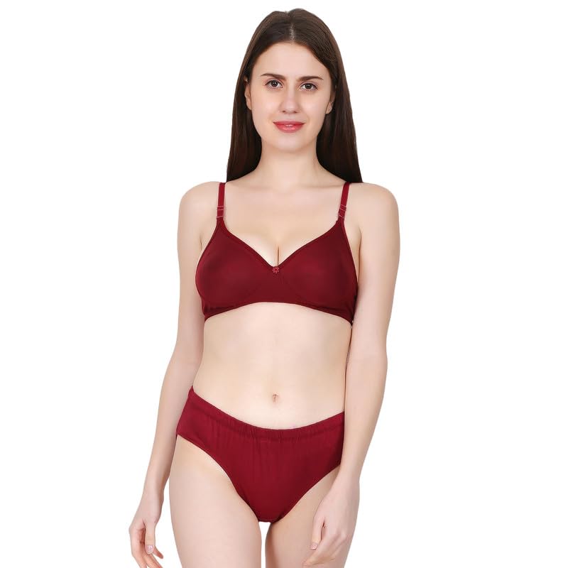 Image of Women's Spandex Cotton Padded Lingerie Bra Panty Set Full Coverage S to 3XL