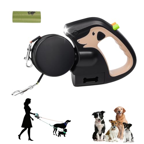 Doppelleine für 2 Hunde, 3 m Ausziehbare Anti-Verwickel-Hundeleine mit 360° Drehung, Rutschfestem...
