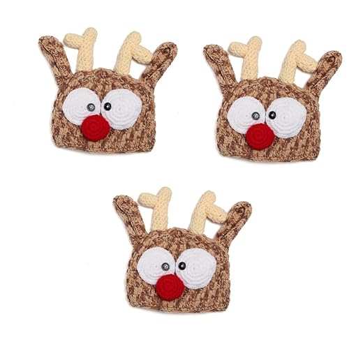 Hemobllo-3-Stueck-Jungen-Muetze-Muetzen-Fuer-Muetzen-Fuer-Strickmuetze-Foto-Requisite-Junge-Rentier-Strickmuetze-Hirsch-Muetze-Geweih-Handgefertigt-Gestrickt-Gehaekelt-Wildmuetze