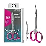 STALEKS PRO by Natury Nails Tijera profesional para cutículas. Anillos ergonómicos de silicona extraibles. Acero inoxidable. Ideal para técnicos con dedos largos y palma ancha. Smart SS-50/4